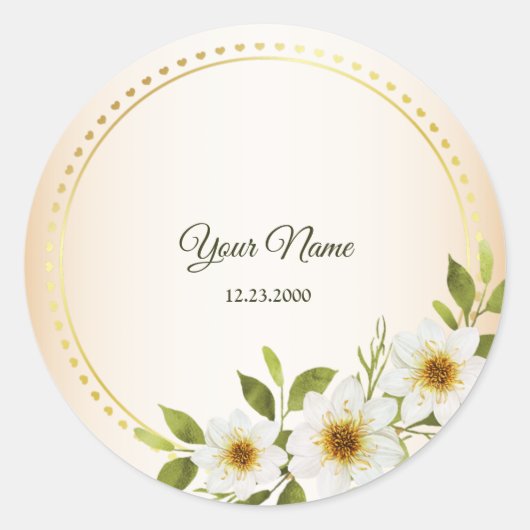 Wedding Rustic Golden Geometric White Floral Peach Ronde Sticker (Voorkant)
