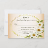 Wedding Rustic Golden Geometric White Floral Peach RSVP Kaartje (Voorkant)