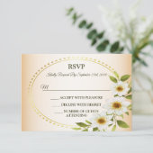 Wedding Rustic Golden Geometric White Floral Peach RSVP Kaartje (Staand voorkant)