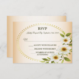 Wedding Rustic Golden Geometric White Floral Peach RSVP Kaartje