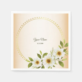 Wedding Rustic Golden Geometric White Floral Peach Servet