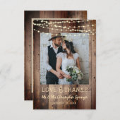 Wedding Rustic Wood Lichten 2 Foto Hartelijk dank Bedankkaart (Voorkant / Achterkant)