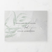Wedding Sage Eucalyptus Gray Waterverf Tri-Fold Drieluik Uitnodiging (Cover)
