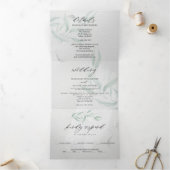 Wedding Sage Eucalyptus Gray Waterverf Tri-Fold Drieluik Uitnodiging (Binnen)