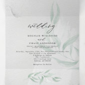 Wedding Sage Eucalyptus Gray Waterverf Tri-Fold Drieluik Uitnodiging (Binnenkant midden)
