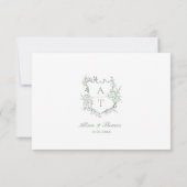 Wedding Sage Green Crest Monogram Details Kaart (Achterkant)