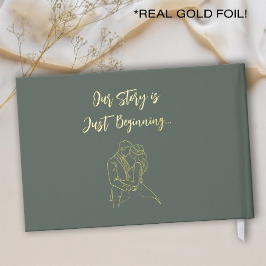 Wedding Sage Green en Gold Foil Guestbook Gastenboek