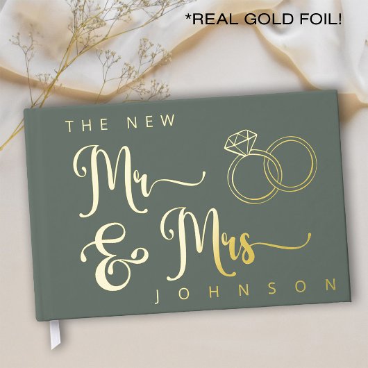 Wedding Sage Green en Gold Foil Guestbook Gastenboek