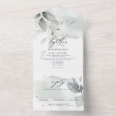 Wedding Sage Green Foliage All In One Uitnodiging (Binnen)