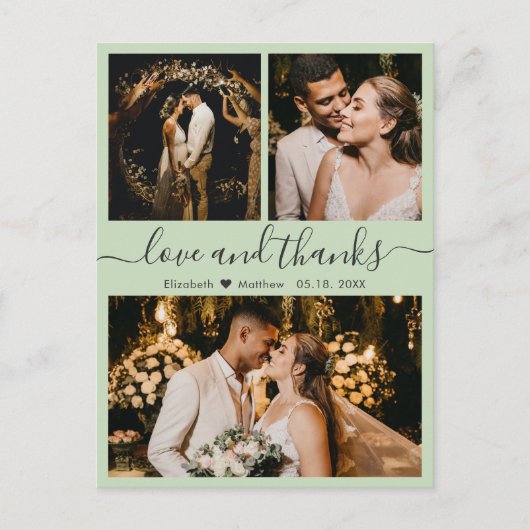 Wedding Sage Green Love and Bedankt Bedankt Briefkaart (Voorkant)