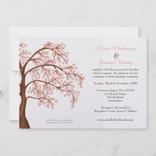 Wedding Sakura Cherry Blossom Tree Invitations Kaart (Achterkant)