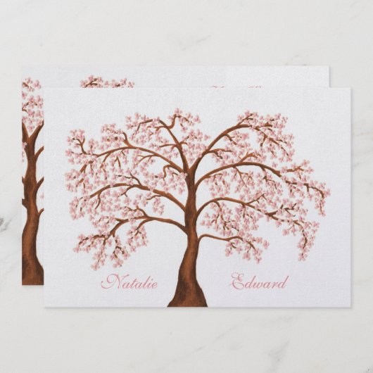 Wedding Sakura Cherry Blossom Tree Invitations Kaart (Voorkant / Achterkant)