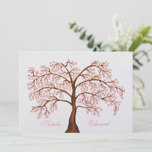 Wedding Sakura Cherry Blossom Tree Invitations Kaart (Staand voorkant)