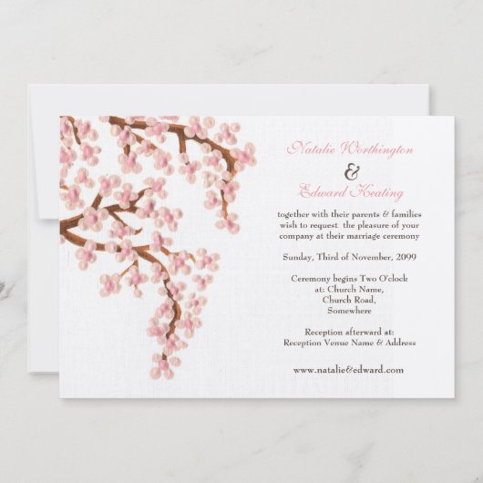 Wedding Sakura Cherry Blossom Tree Invitations Kaart (Achterkant)