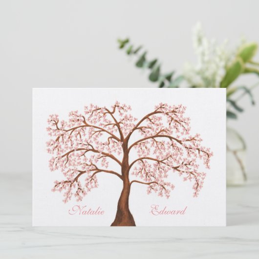 Wedding Sakura Cherry Blossom Tree Invitations Kaart (Staand voorkant)