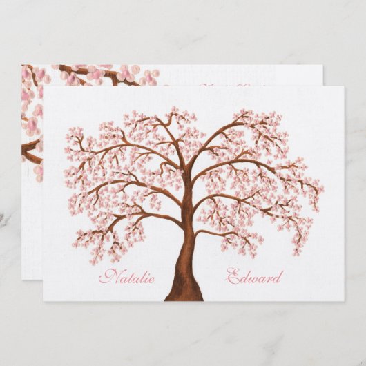 Wedding Sakura Cherry Blossom Tree Invitations Kaart (Voorkant / Achterkant)