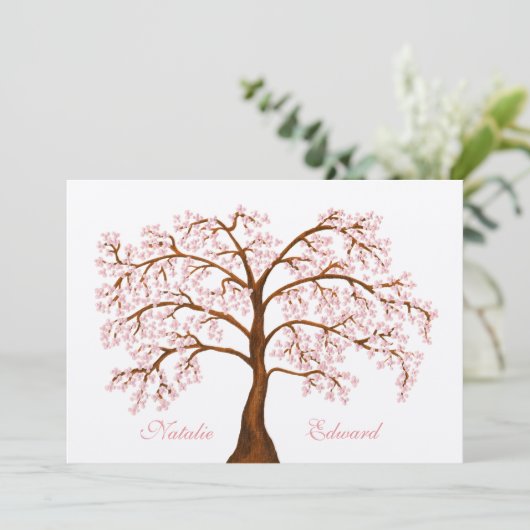 Wedding Sakura Cherry Blossom Tree Invitations Kaart (Staand voorkant)
