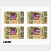 WEDDING SAVE DATE FLORAL PARCHMENT GEM MONOGRAM RECHTHOEKIGE STICKER (Vel)