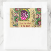 WEDDING SAVE DATE FLORAL PARCHMENT GEM MONOGRAM RECHTHOEKIGE STICKER (Tas)