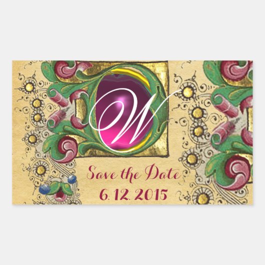 WEDDING SAVE DATE FLORAL PARCHMENT GEM MONOGRAM RECHTHOEKIGE STICKER (Voorkant)
