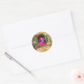 WEDDING SAVE DATE FLORAL PARCHMENT GEM MONOGRAM RONDE STICKER (Envelop)