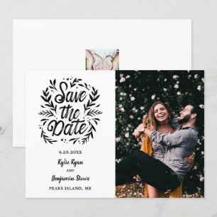 Wedding Save the Date 2 Photo Botanical Typography Kaart