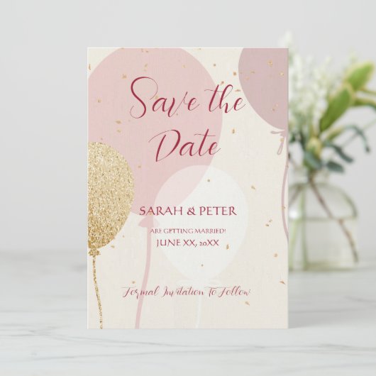 Wedding Save The Date Announcement Pink Gold (Staand voorkant)