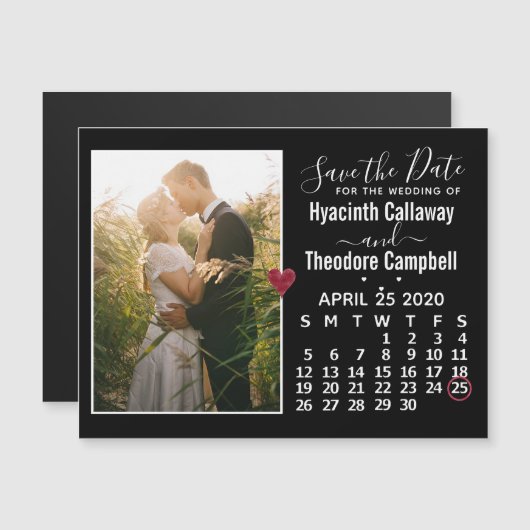 Wedding Save the Date April 2020 Calendar Photo Magnetische Uitnodiging (Voorkant / Achterkant)