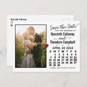 Wedding Save the Date April 2024 Calendar Photo Uitnodiging Briefkaart