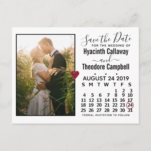 Wedding Save the Date August 2019 Calendar Photo Uitnodiging Briefkaart (Voorkant)