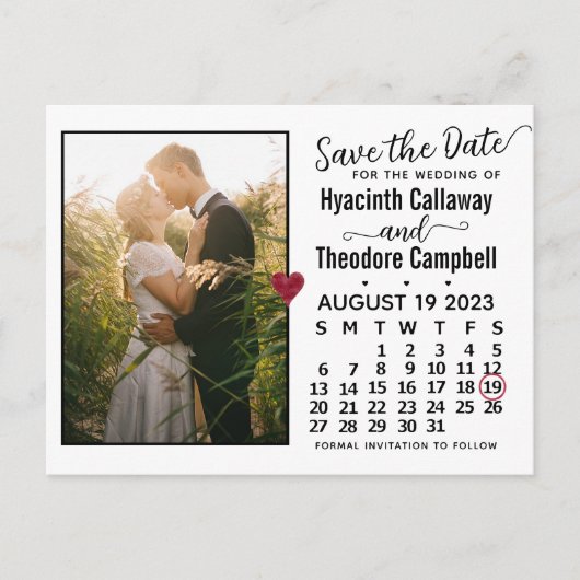 Wedding Save the Date August 2023 Calendar Photo Uitnodiging Briefkaart (Voorkant)