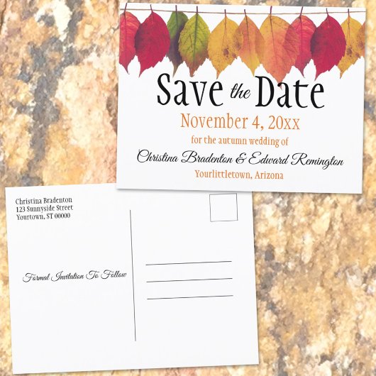 Wedding Save The Date Autumn Leaves On String Aankondigingskaart