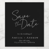 Wedding Save the Date Black and White Wine Label Wijn Etiket (Enkel label)