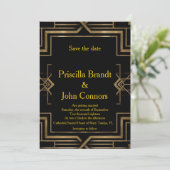 Wedding Save the Date, black & gold, geweldige Gat Kaart (Staand voorkant)