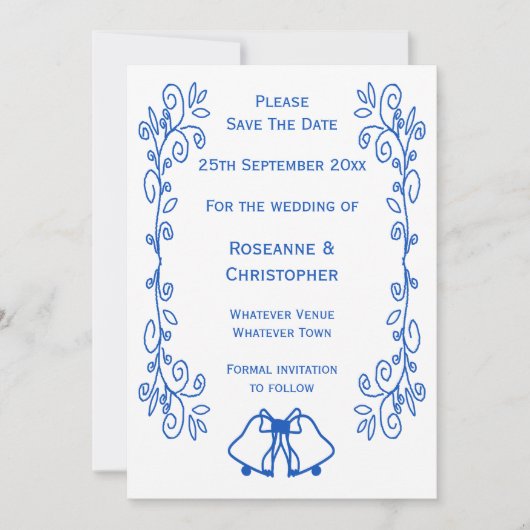Wedding Save The Date Blue Sapphire Bells (Voorkant)