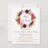 Wedding Save the Date - Burgundy Floral, veren Kaart (Voorkant)