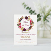 Wedding Save the Date - Burgundy Floral, veren Kaart (Staand voorkant)