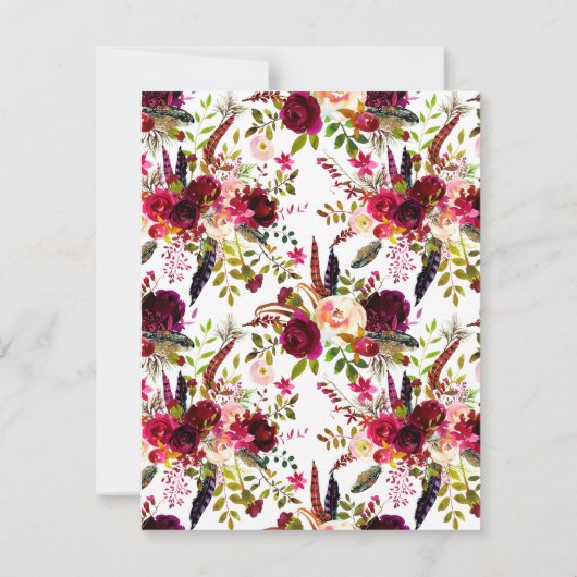 Wedding Save the Date - Burgundy Floral, veren Kaart (Achterkant)