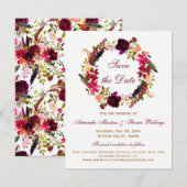 Wedding Save the Date - Burgundy Floral, veren Kaart (Voorkant / Achterkant)
