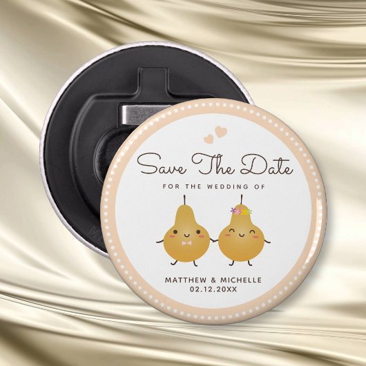 Wedding Save The Date Cute Mr & Mrs Cartoon Couple Button Flesopener