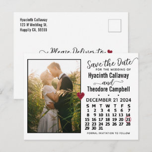 Wedding Save the Date December 2024 Calendar Photo Uitnodiging Briefkaart