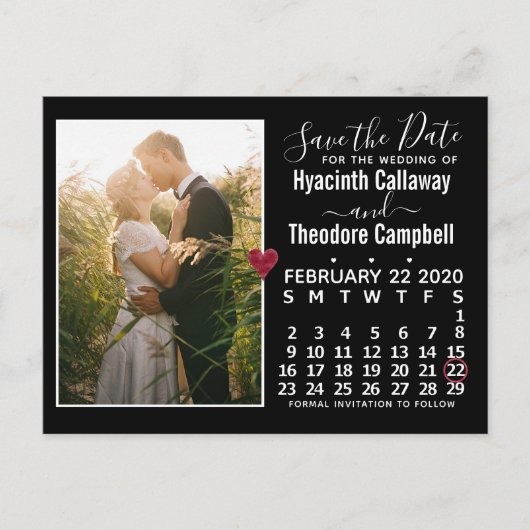 Wedding Save the Date February 2020 Calendar Photo Uitnodiging Briefkaart (Voorkant)