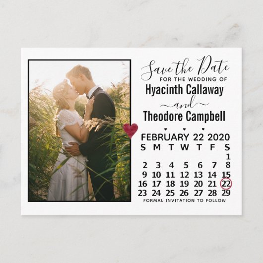 Wedding Save the Date February 2020 Calendar Photo Uitnodiging Briefkaart (Voorkant)