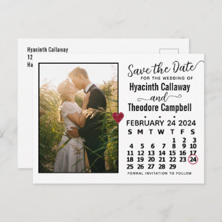 Wedding Save the Date February 2024 Calendar Photo Uitnodiging Briefkaart