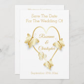 Wedding Save The Date Gold Colour Heart Butterfly (Voorkant / Achterkant)