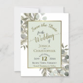 Wedding Save the Date Golden Pine & Greenery Sage Magnetische Uitnodiging (Voorkant)