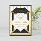 Wedding Save the Date, Great Gatsby, Medallion gol Kaart (Staand voorkant)