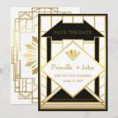 Wedding Save the Date, Great Gatsby, Medallion gol Kaart (Voorkant / Achterkant)