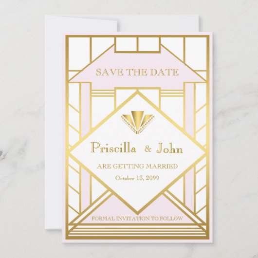 Wedding Save the Date, Great Gatsby, white gold ro Kaart (Voorkant)