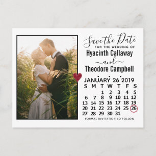 Wedding Save the Date January 2019 Calendar Photo Uitnodiging Briefkaart